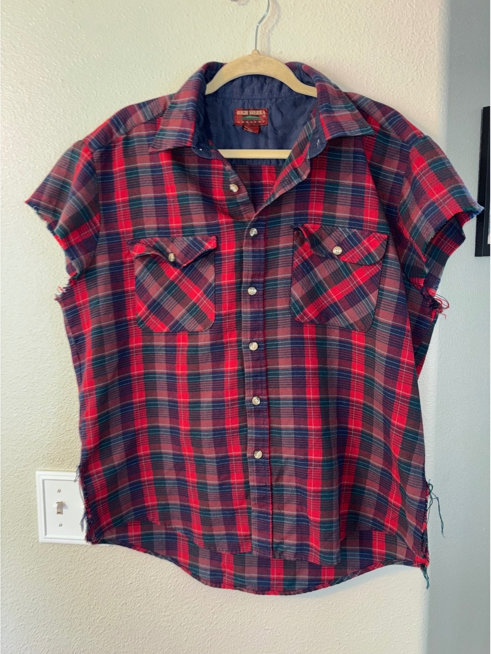 Vtg 90s Mervyns High Sierra Cut Off Plaid Flannel L